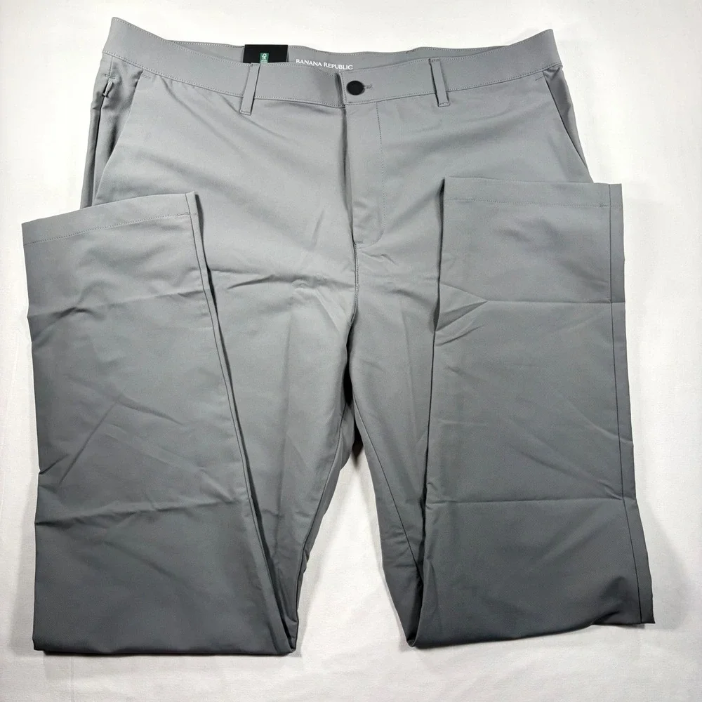 Banana Republic Mens Flat Front Pants Gray Performance Trousers 40x34
